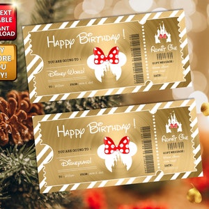 Printable Theme Park Gold Ticket Birthday Gift Template Surprise Gift Certificate EDITABLE Paris Florida California Tokyo Trip Ticket
