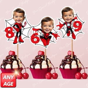 Miles Face Cupcake Toppers Superhero Inspired, Personalized Face Spin Cupcake Toppers Spidey and Friends Cupcake Toppers Custom Digital File