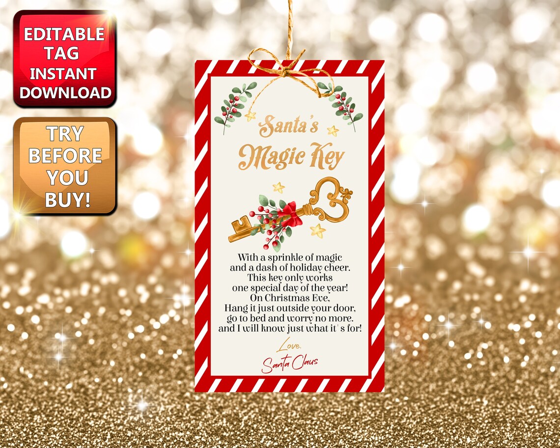 EDITABLE Santa's Magical Key Printable Christmas Tags - Etsy
