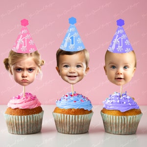 Winter Onederland Cupcake Toppers baby face Cupcake Photo ANY AGE Birthday Decor Cupcake kid birthday, cupcake toppers face kid Digital File