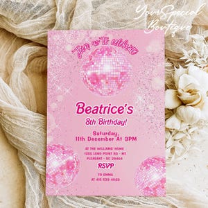Pink Sparkle Birthday Invitation, Doll Invitation template, Princess Themed Decor, Girl Party Invite, Girl&#39;s Editable Invite, Printable 063