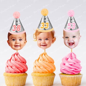 Custom personalized cupcake photo toppers digital file, face topper picks, cupcake birthday glitter anniversary, any age people