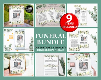 Funeral BUNDLE Set Editable, Memorial Package, Celebration of Life Templates, Floral Celebration of Life Bundle,In Loving Memory package F12