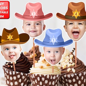 Cowboy Cupcake Toppers Gesicht (Digitale Datei), Cowboy Geburtstag Dekoration Cowgirl, Cowboy Party Decor, Cowboy Western Cupcake Toppers JEDES ALTER