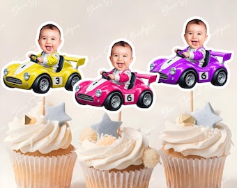 Racing Toppers Two Fast Racing Theme , purple Vintage Car Cupcake Toppers, magenta Racing Birthday, Racing Topper Party Decor ANY AGE