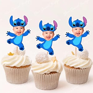 Stitch Cupcake Toppers, Stitch  Birthday Party Cupcake Toppers , Stitch Personalized fun Face Cupcake Topper, Stitch party download