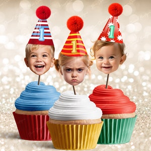 Cupcake Toppers baby face, Cupcake Photo ANY AGE, Birthday Decor, Cupcake kid birthday, cupcake toppers face kid Cupcake Topper Digital File