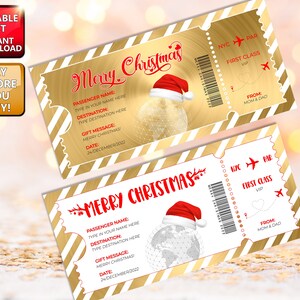 Billet cadeau carte d'embarquement de Noël, voyage surprise, escapade, vacances, vol, bon de réduction imprimable, texte modifiable, TÉLÉCHARGEMENT IMMÉDIAT MODIFIABLE