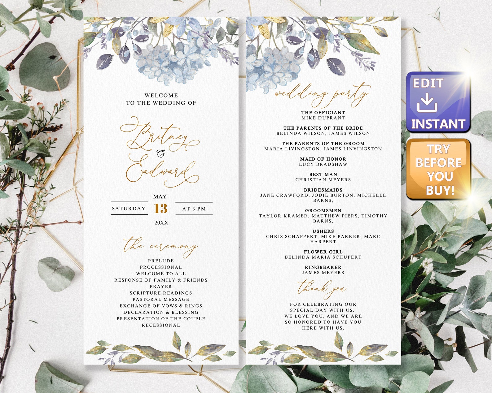 Wedding Program Boho , Program Template Modern, Wedding Ceremony ...