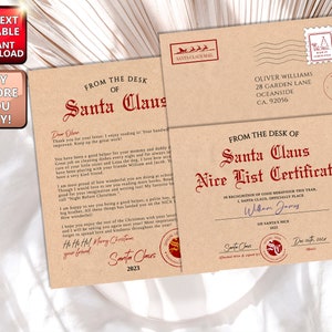 Brief van de kerstman, bewerkbare brief van de kerstman, bewerkbare brief van de kerstman bewerkbare brief van de kerstman kraftpapier + certificaat + envelop Afdrukbare sjabloon 002
