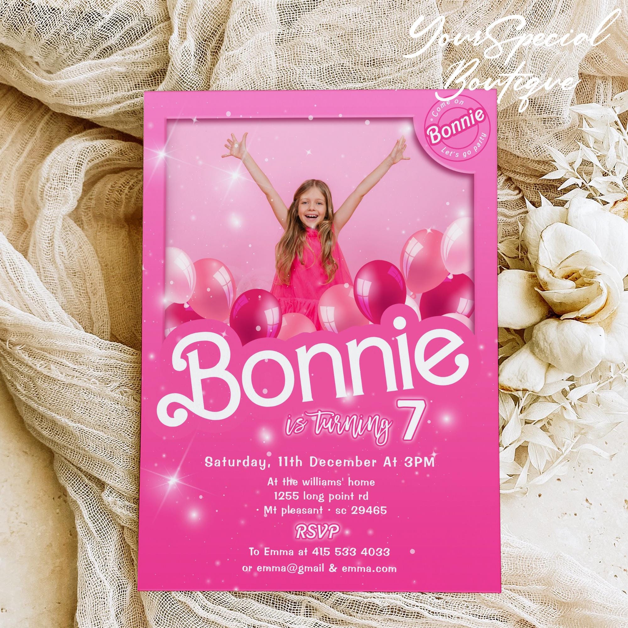 Fashion Doll Birthday Invitation | Pink Doll Party invitation | Pink Sparkle Invitation | Glitter Pink Printable   Invite for Girls 081