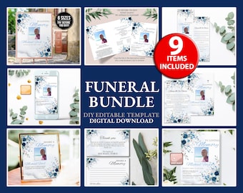 Funeral Bundle man, Printable Funeral Memory Bundle, Editable Funeral Memorial Program, Celebration of Life Templates , Memorial Service F28