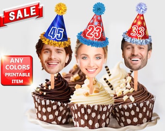 Personalized Face Cupcake Toppers, Birthday Cupcake Toppers Adult, Birthday gift for him her, Funny cupcake topper, Cupcake Photo Party