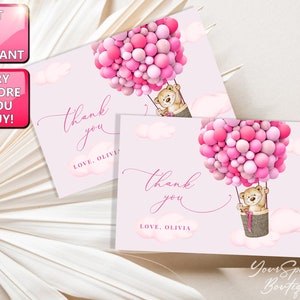 Biglietto di ringraziamento con palloncini orso, piccolo biglietto per dire un grande ringraziamento, biglietti di ringraziamento per baby shower con palloncini orso, festa di compleanno ORSO BS012
