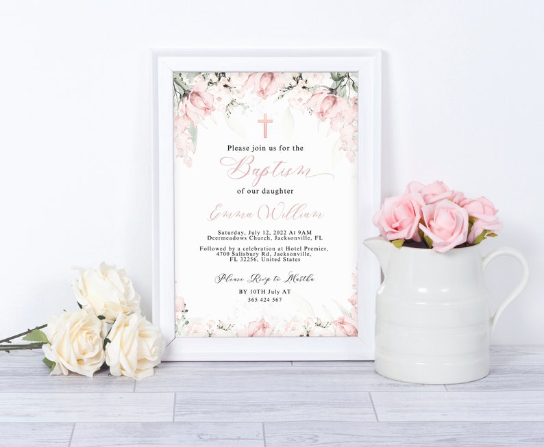 Baptism Invitation Lds Template Baptism Invitation PINK Etsy