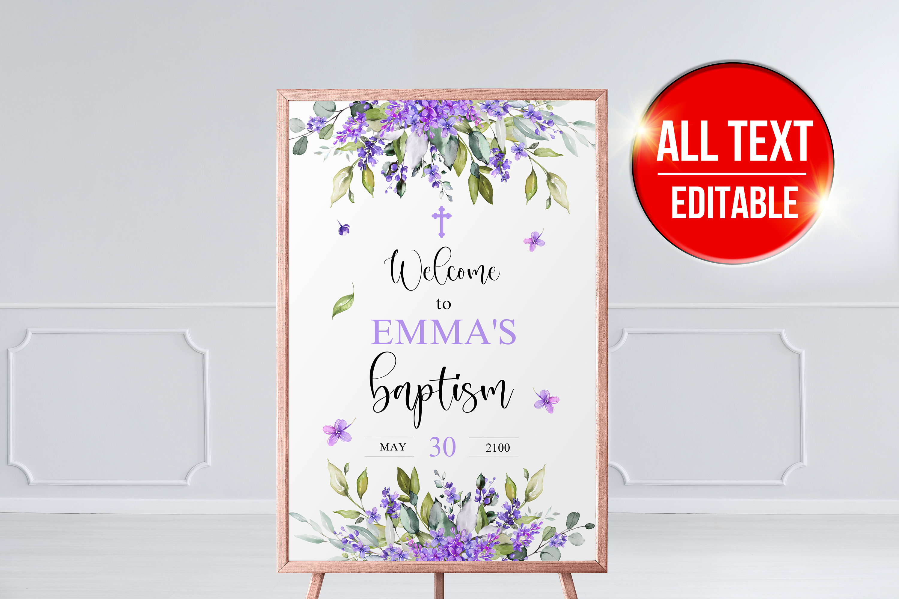 Baptism Sign, Editable Floral Baptism Welcome Sign Template Baptism ...