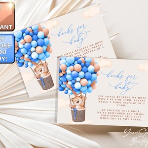 Boeken voor babyjongen Verzoek berenboeken voor baby KAART, berenbabyshower, babyboekkaart insteekkaart, neem een boek mee in plaats van een kaart BS013