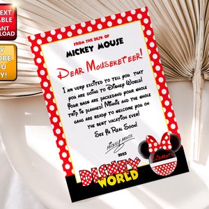 Surprise You&#39;re Going To Theme Parks Letter, From Mickey Vacation Announcement, Going to World, Land, Surprise Trip birthday DITABLE