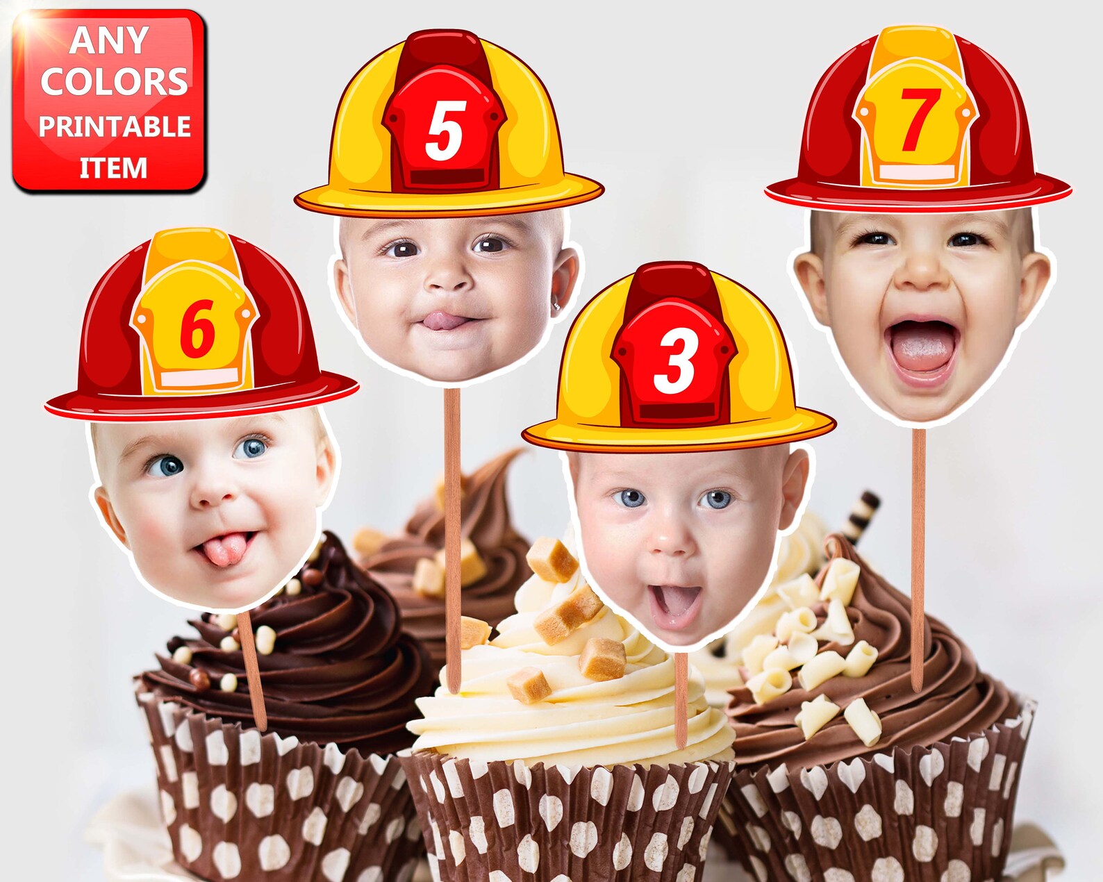 Fire Fighter Topper Fireman Cupcake Toppers Printable, Firefighter, Fireman Birthday Cake ...