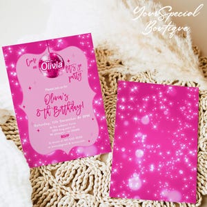 Pink Sparkle Birthday Invitation, Doll Invitation template, Princess Themed Decor, Girl Party Invite, Girl&#39;s Editable Invite, Printable 064