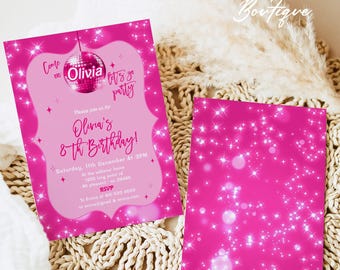 Pink Sparkle Birthday Invitation, Doll Invitation template, Princess Themed Decor, Girl Party Invite, Girl&#39;s Editable Invite, Printable 064