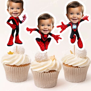Miles Face Cupcake Toppers Superhero Inspired, Personalized Face Spin Cupcake Toppers Spidey and Friends Cupcake Toppers Custom Digital File