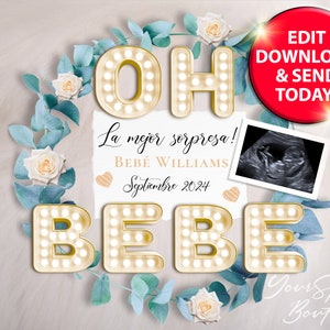 Boho-zwangerschapsaankondiging SPAANS, Anuncio de Embarazo, La mejor sorpresa llega, Baby Reveal Social Media, baby scan post en español 011