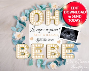 Boho Pregnancy Announcement SPANISH, Anuncio de Embarazo, La mejor sorpresa llega, Baby Reveal Social Media, baby scan post en español 011