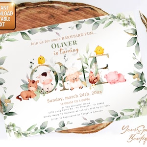 Farm Animals Chalkboard, Old McDonald invite, Farm Birthday Invitation, Barn Animals Party Invite Template, Ranch Kids Birthday Barnyard