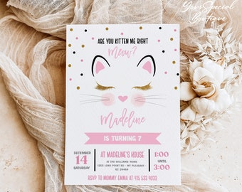 faire-part d'anniversaire chat minou | Invitation d'anniversaire de chaton | Modèle imprimable | Invitation fête chat | Êtes-vous mon chaton | Bricolage 060