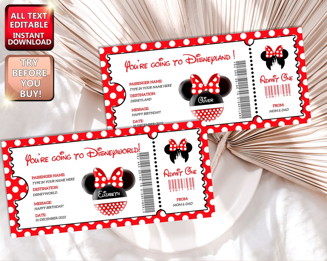 Printable Ticket DIY Personalize, Dworld Dland Boarding Pass Surprise ...