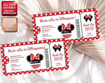 Printable Ticket DIY Personalize, Dworld Dland Boarding Pass Surprise Mickey Trip Ticket Template  Birthday Gift