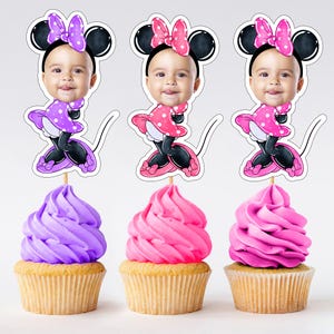 Minnie Mouse Inspired cupcake toppers, Minnie party hat, Baby Face Cupcake Topper, Minnie mouse cupcake toppers, party decoration
