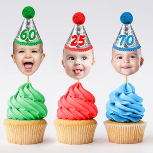 Custom personalized cupcake photo toppers digital file, face topper picks, cupcake birthday glitter anniversary, any age people