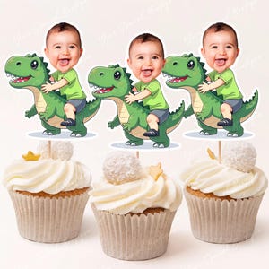 Dinosaur Rider Personalized Face Cupcake Toppers, Dinosaur Personalized face cupcake toppers - Digital cupcake toppers for birthday decor