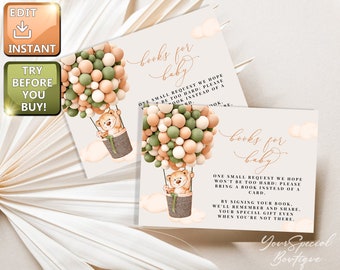 Bücher für Baby JUNGE Anfrage Bär Bücher für Baby CARD, Bär Ballons Dusche Baby Buch Karte Insert, Bitte bringen Sie ein Buch statt einer Karte BS029