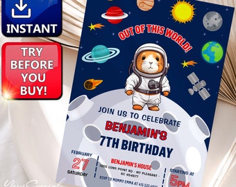 Invito alla festa di compleanno per bambini nello spazio MODIFICABILE, Astronauta nello spazio, Modello di invito alla festa della galassia, Compleanno nello spazio, Download immediato 094