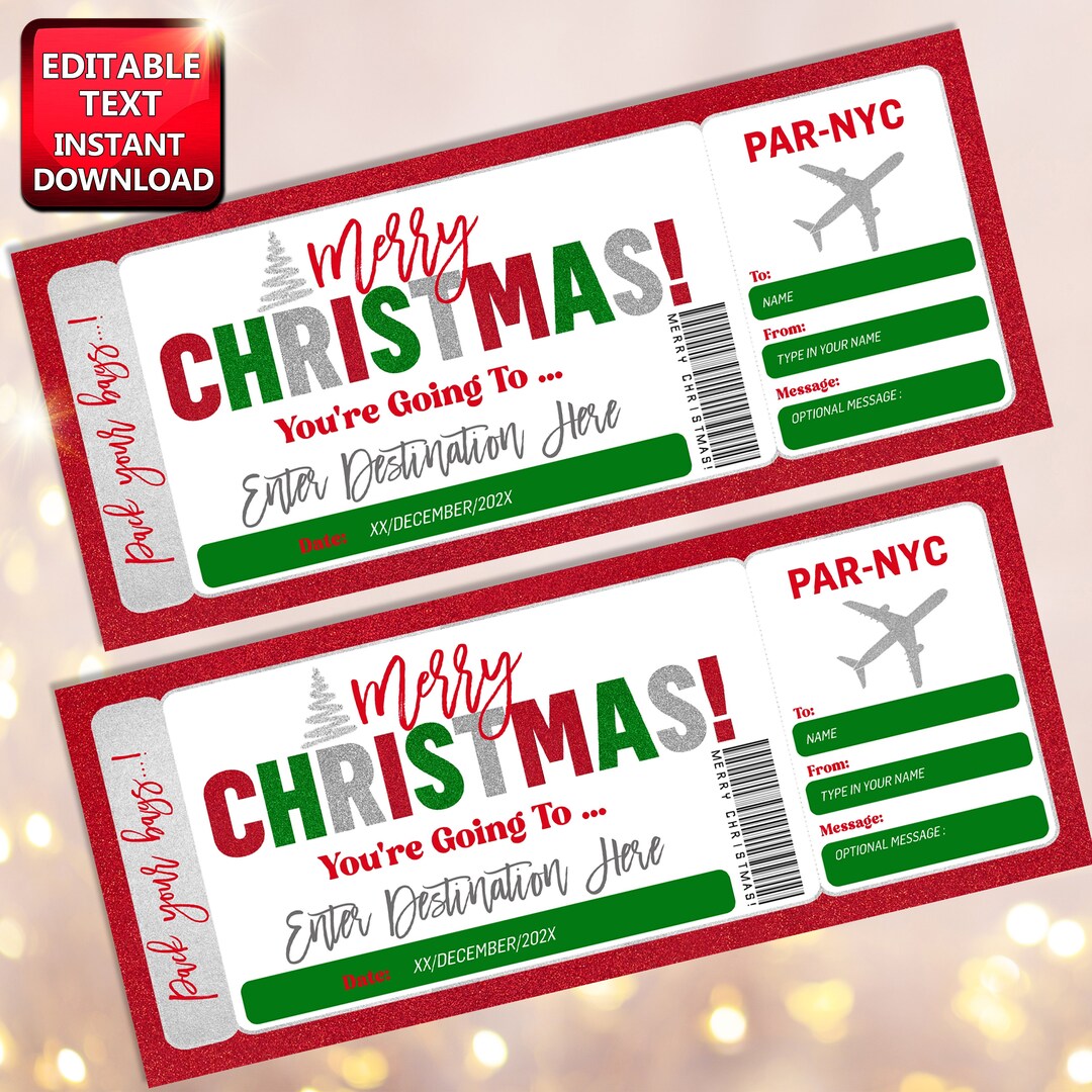 Christmas Boarding Pass, Boarding Pass Template, Surprise Trip ...