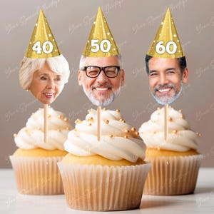 Personalized Face Cupcake Toppers, Birthday Cupcake Toppers Adult, Funny Birthday Table Decorations, 50th Birthday Cake Topper Decorations