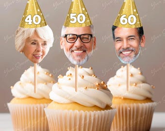 Personalized Face Cupcake Toppers, Birthday Cupcake Toppers Adult, Funny Birthday Table Decorations, 50th Birthday Cake Topper Decorations
