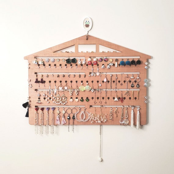 Wood Earring Holder Wall Mount Etsy