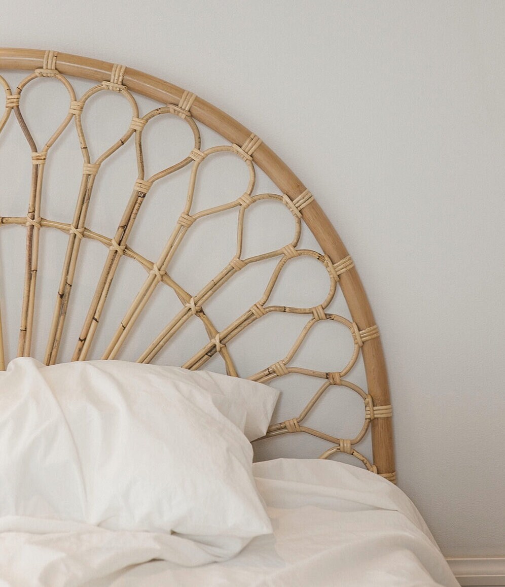Rattan Headboard Boho Bed head Wicker Bedhead Etsy
