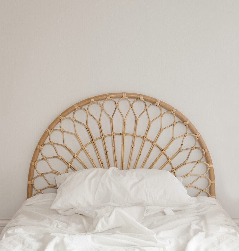 Rattan Headboard Boho Bed head Wicker Bedhead Etsy