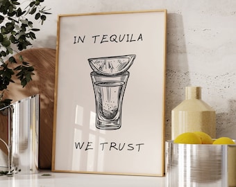 Tequila Kitchen Art Print: Minimalist Bar Cart Decor (Digital Download)