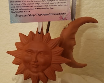 Terra Cotta Celestial Sun & Moon Oil Diffuser, Hand-Crafted