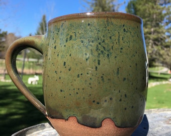 Handmade Mossy Green Pottery Mugs