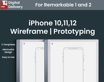 iPhone 10, iPhone 11, iPhone 12 Wireframes | Prototyping Templates for Remarkable and Remarkable 2