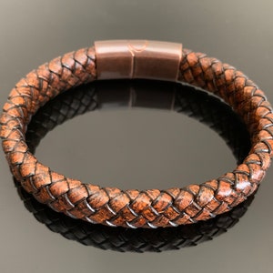 Vintage Brown Italian Imported Genuine Leather Bracelet with Magnetic Stainless Steel Clasp