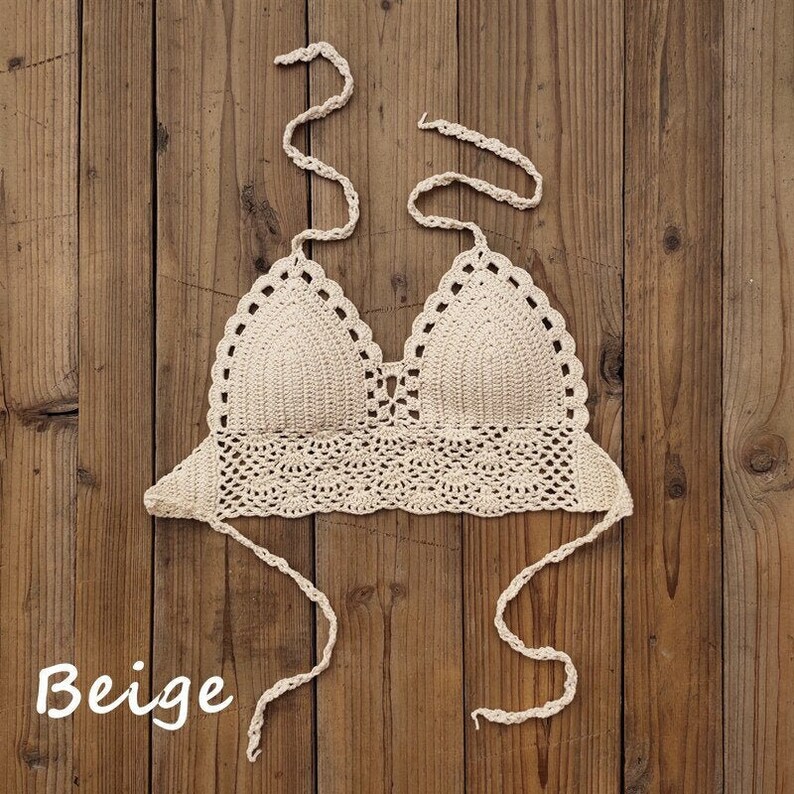 BEIGE Crochet Bikini Crop Top 100/% Cotton with additional colours in store.