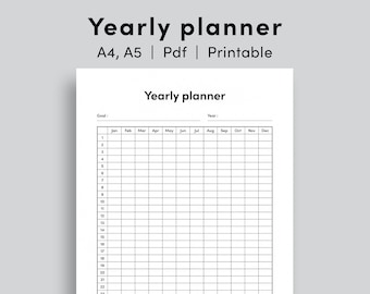 Simple Yearly Planner: A4, A5 Printable (PDF)